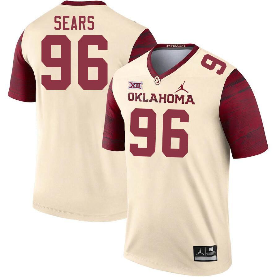 Men #96 Davon Sears Oklahoma Sooners College Football Jerseys Stitched-Cream - Click Image to Close